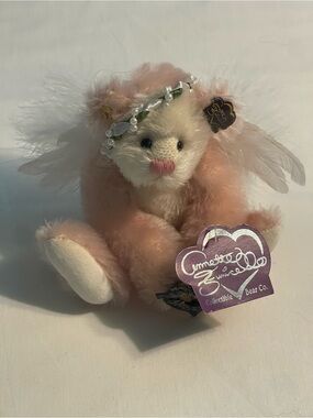 Collectible Bear Co. “Jennifer”  Pink Mohair Angel Bear with Pearl Headband